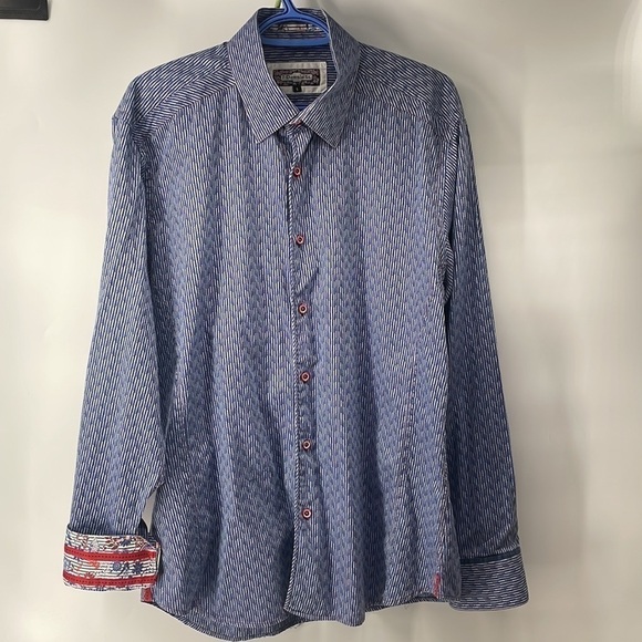 7 Downie St button down shirt button up flip cuff business career sz Lg - Picture 7 of 14